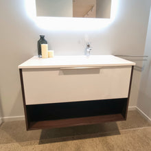 Load image into Gallery viewer, Nikau Drawer Open Shelf 1000mm Two Tone Wall Hung Vanity Right Hand Bowl
