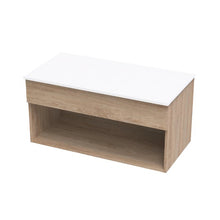 Load image into Gallery viewer, Cashmere Pro 900 Open Shelf Vanity Rural Oak with Matt White Solid Surface Benchtop
