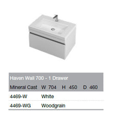 Load image into Gallery viewer, 700 Haven 1 Drawer Wall Hung Vanity Sussy Top Black Wilderness Woodgrain