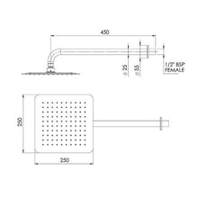 Load image into Gallery viewer, Felton Urban II Square 250mm Rainhead with 450mm Wall Arm Chrome