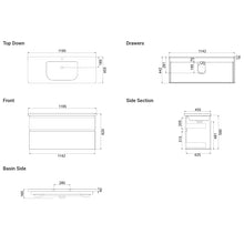 Load image into Gallery viewer, 1200 Soft 2 Drawer Wall Hung Vanity Charred Oak