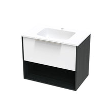 Load image into Gallery viewer, 750 Nikau Grove 1 Drawer Open Shelf Wall Hung Vanity - Gloss White/Charred Oak
