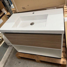 Load image into Gallery viewer, City 46 900 Wall 1 Drawer 1 Open Storage Vanity - Devon Oak Front, Gloss White Sides
