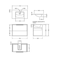 Load image into Gallery viewer, 750 Nikau Grove 1 Drawer Open Shelf Wall Hung Vanity - Gloss White/Charred Oak
