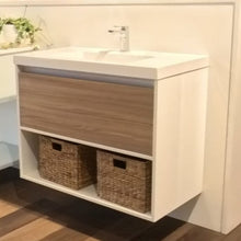 Load image into Gallery viewer, City 46 900 Wall 1 Drawer 1 Open Storage Vanity - Devon Oak Front, Gloss White Sides

