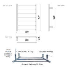 Load image into Gallery viewer, Quadro 800x600 Square 7 Bar Heated Towel Rail Chrome
